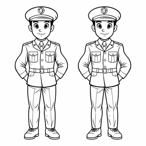 Policeman in Uniform. Cartoon Vector Illustration for Coloring B