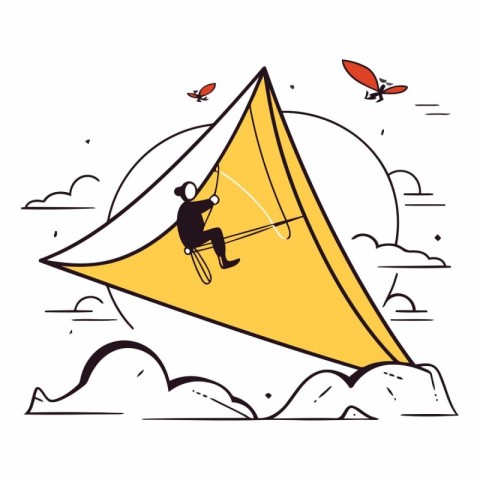 Man in a flying helmet on a hang glider.