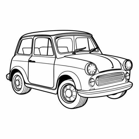 Retro car isolated on white background in hand drawn style.