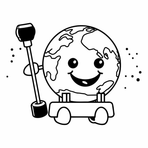 cute earth planet with selfie stick kawaii character vector illu