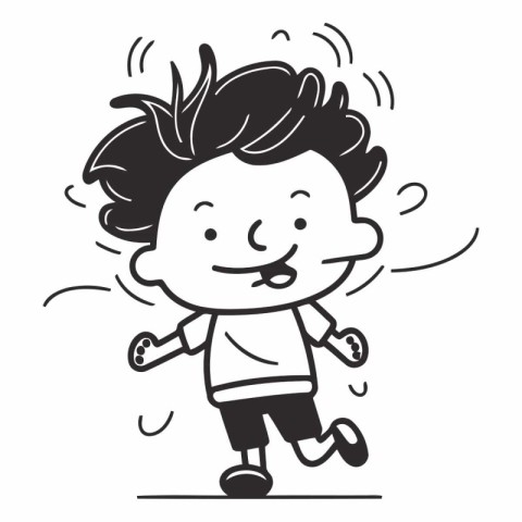 Cute little boy running in doodle style.