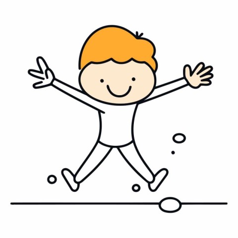 cute little boy running and jumping vector illustration line sty