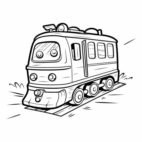 Vector illustration of a train on the railway. Coloring book for