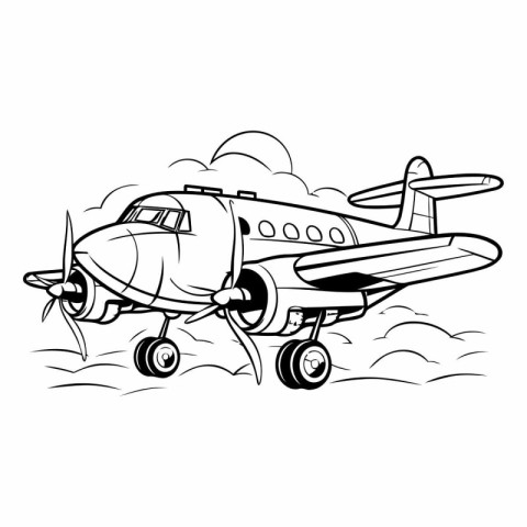 Vector illustration of a small propeller plane on a background o