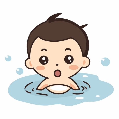 cute little boy swimming in water cartoon vector illustration ep