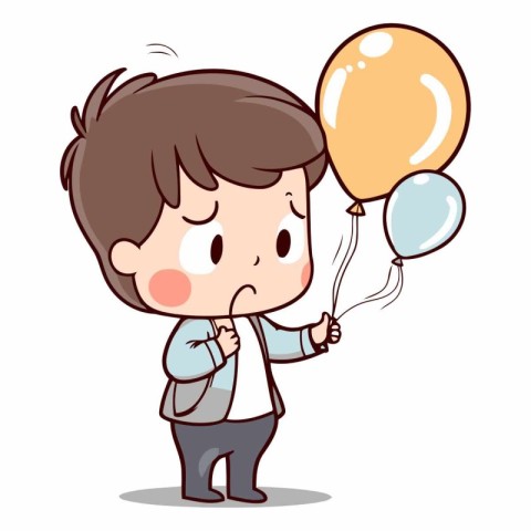 Boy with balloon - Colored Cartoon Vector IllustrationÃ¯Â»Â