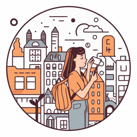 Vector illustration of a girl with a smartphone in her hands on