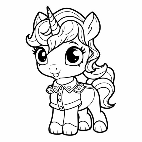 Coloring Page Outline Of Cute Cartoon Unicorn.