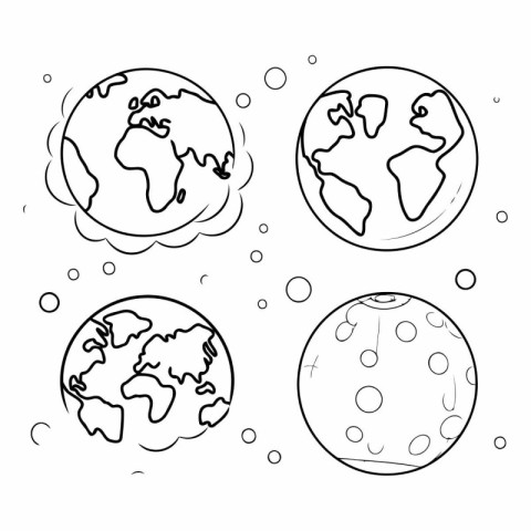 Set of hand drawn planet Earth icons isolated on white backgroun