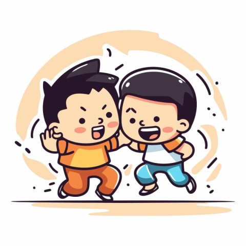 Cute little boys playing together in cartoon style.