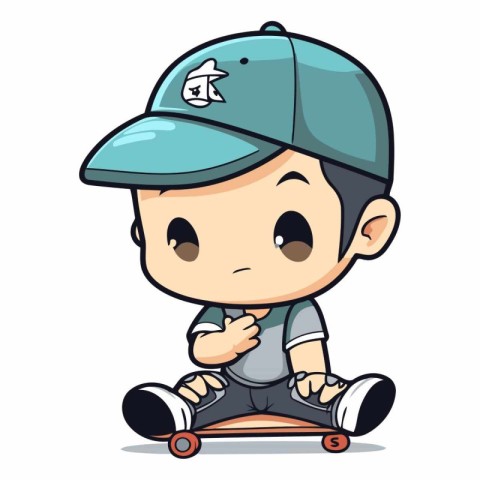 Boy Skateboarding Cartoon Mascot Character Vector Illustration.