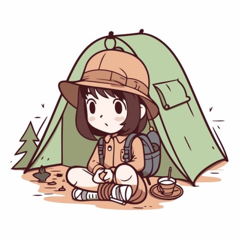 Illustration of a Kid Girl Hiking in the Camping Tent