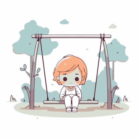 Cute little boy sitting on swing in park.