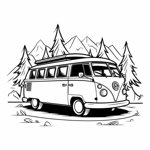 Vintage camper van in the mountains for your design