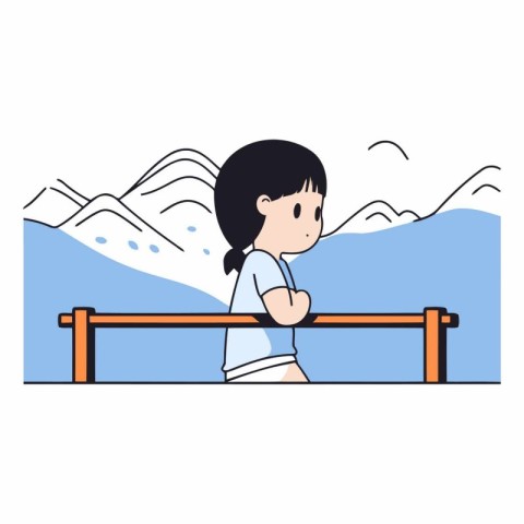 cute little girl sitting on bench in the park vector illustratio