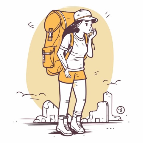 Tourist girl with backpack of hiker girl.