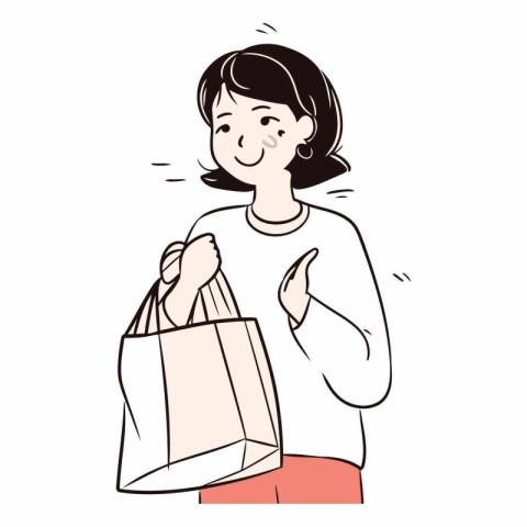 Illustration of a young woman holding a shopping bag on a white