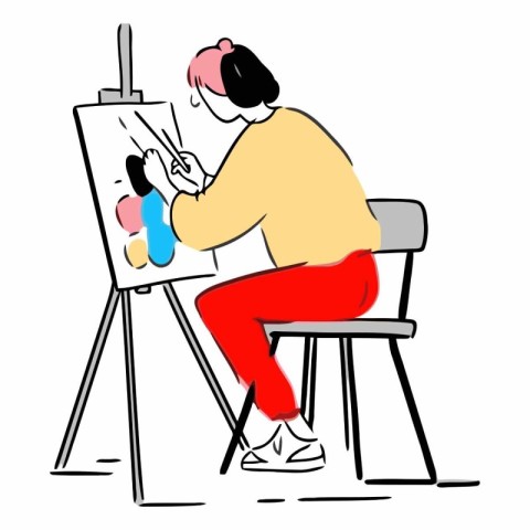 Female artist drawing a picture on an easel.