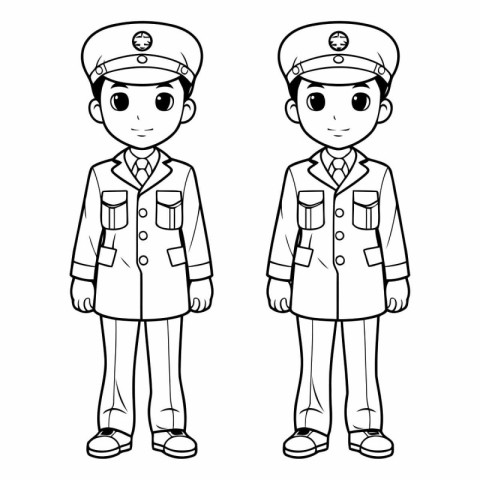 Male and female police officers in a flat style.