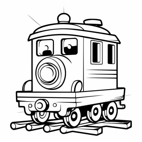 Cartoon Illustration of Retro Train or Steam Train for Coloring