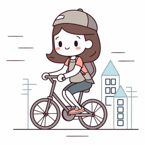 Girl riding a bike in the city. eps