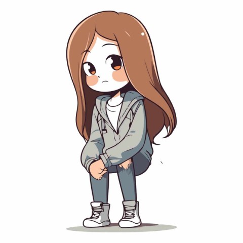 cute little girl with long hair in casual clothes