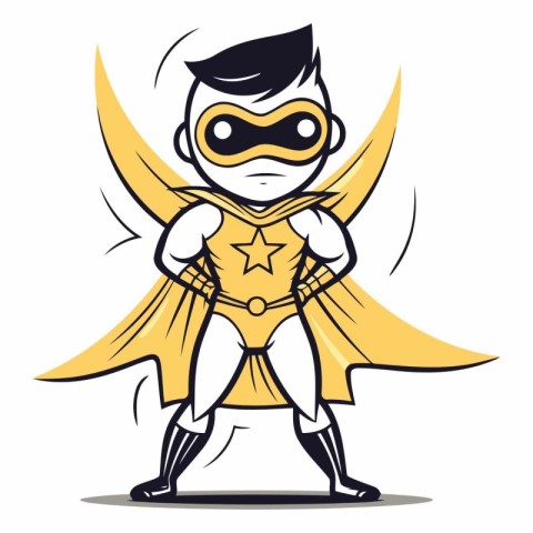 Cartoon superhero with cape and mask. Superhero vector illustrat