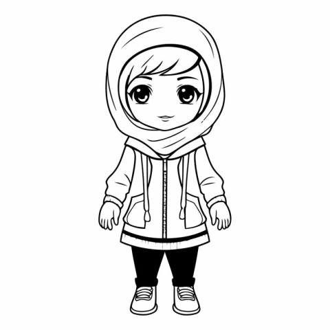 cute little girl with winter clothes cartoon vector illustration