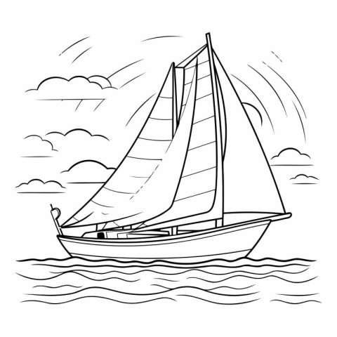 Sailing boat on the sea in sketch style.