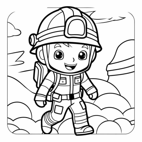 Coloring book for children: Little fireman on the background of