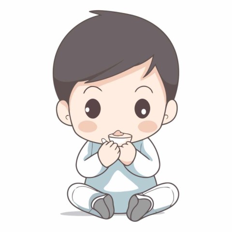 cute little boy with toothache on white background vector illust