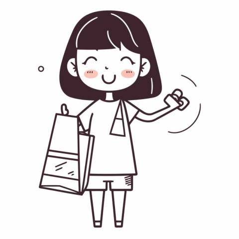 Illustration of a girl holding a shopping bag and showing thumbs