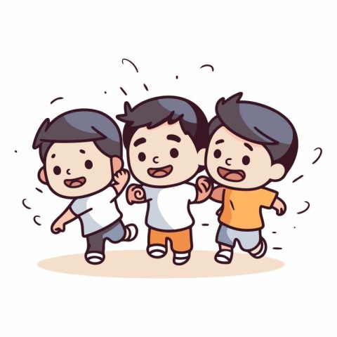 Cartoon little boys with hands up isolated on white background.