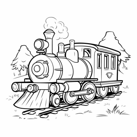 Vector illustration of a steam locomotive. Coloring book for chi