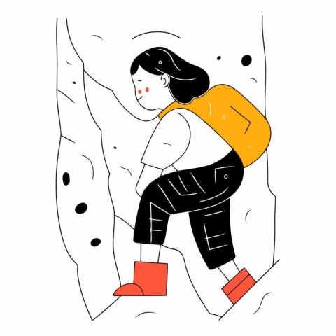 Climbing girl in doodle style.