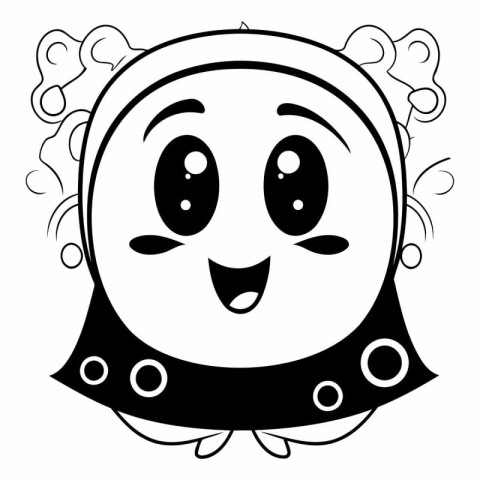 Black and White Cartoon Illustration of Cute Baby Girl Face Char