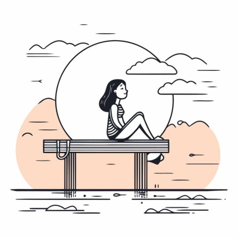 Girl sitting on a bench and looking at the sun