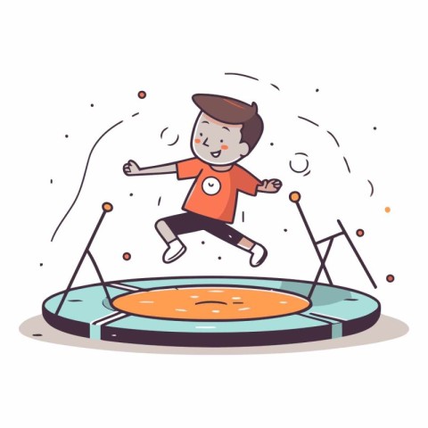 Little boy jumping on a trampoline. Vector cartoon illustration.