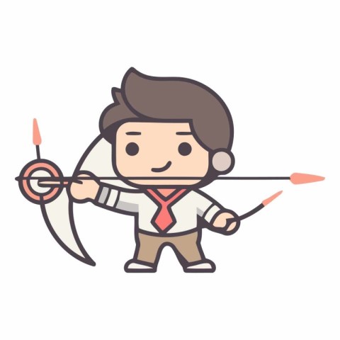 Businessman aiming with a bow and arrow. cartoon vector illustra