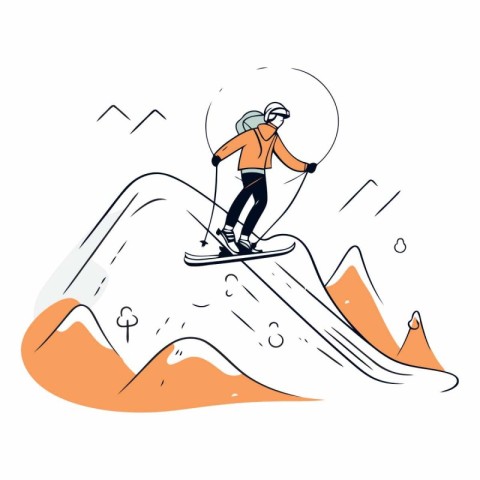 Snowboarder in mountains. Winter extreme sport. Flat vector illu