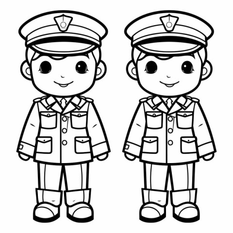 Vector illustration of a boy and a girl in a police uniform.