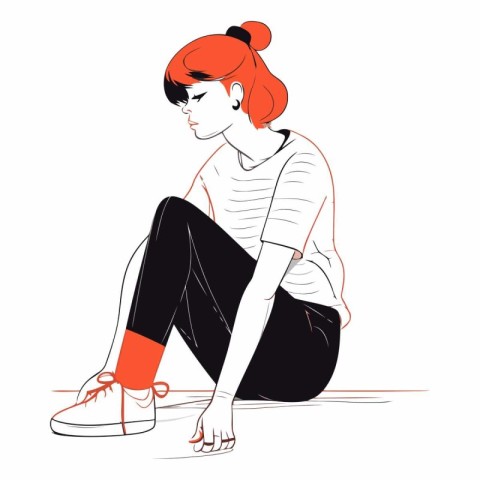 Young woman with red hair sitting on the floor.