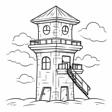 Coloring book for children: lighthouse in the sky