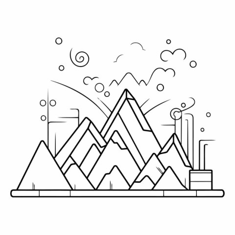 Mountains with snow. Line art illustration of mountains with sno