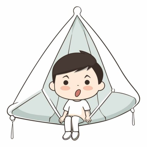 Illustration of a Kid Boy Inside a Tent on a White Background