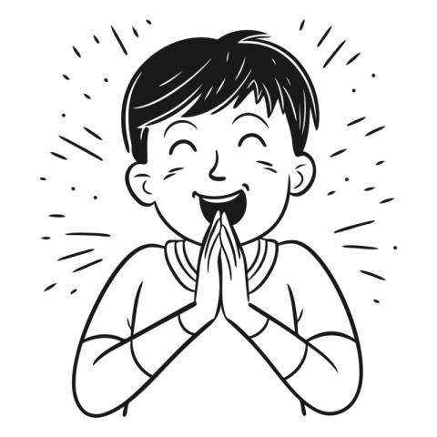 Illustration of a happy boy with his hands clasped in prayer