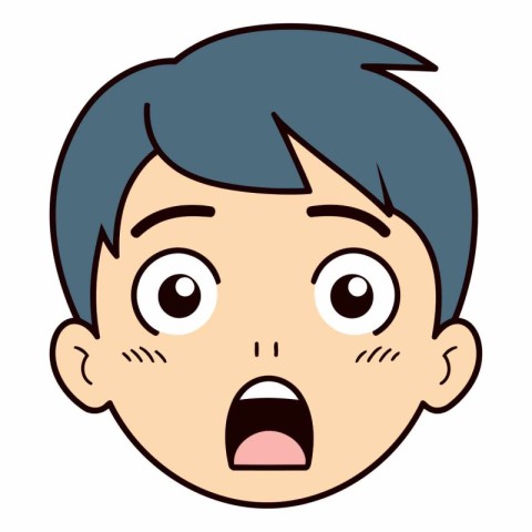 Surprised boy face on white background in cartoon style.