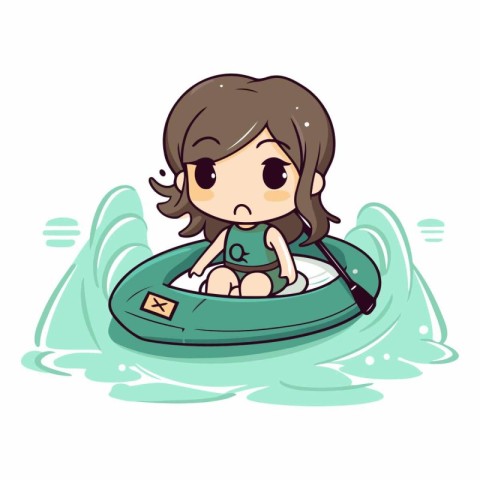 Cute little girl swimming in inflatable boat.