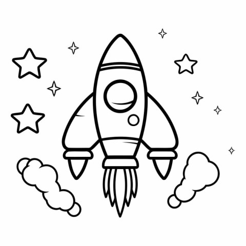 Rocket and stars icon. Outline illustration of rocket and stars