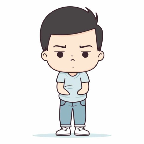 Sad boy character design in a flat cartoon style.